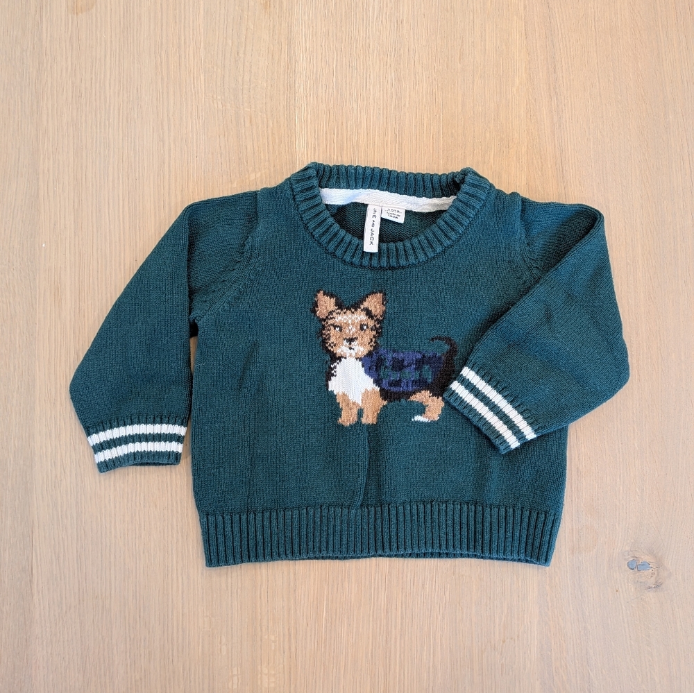 Janie and Jack Green Sweater with Dog Design